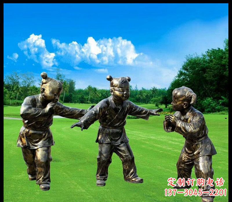 贵阳精致的儿童铜雕造型，增添公园乐趣