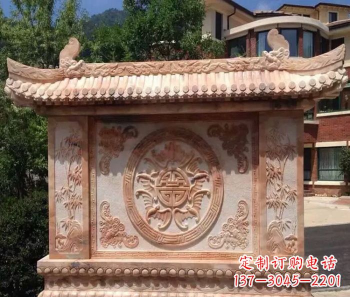 贵阳中领雕塑-公园晚霞红蝙蝠竹子石影壁雕塑