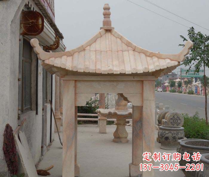 贵阳精美红六角石凉亭雕塑
