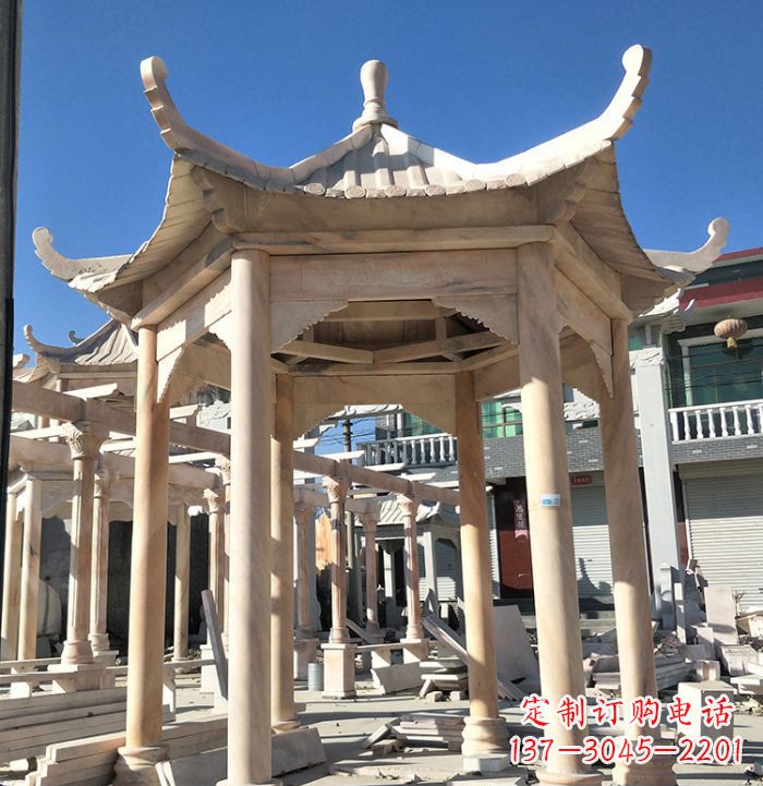 贵阳公园晚霞红六角石雕凉亭 (7)