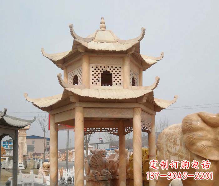 贵阳红双层六角石凉亭雕塑