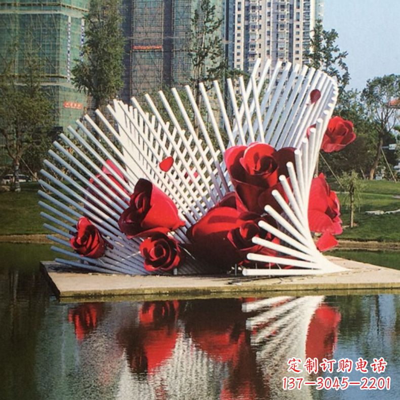 贵阳公园园林玫瑰花不锈钢水景景观雕塑