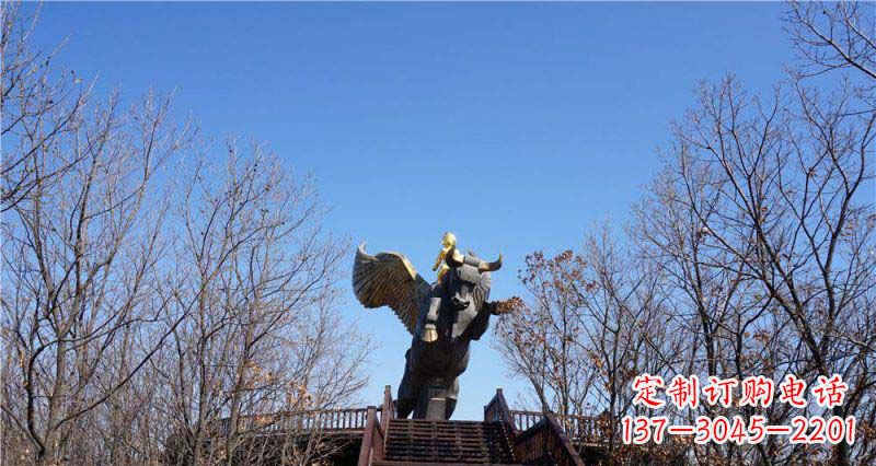 贵阳精美铜雕雕塑——可爱小男孩站在飞牛上