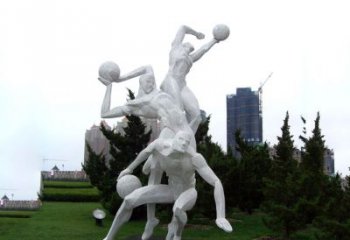 贵阳公园体育运动不锈钢网格打篮球人物雕塑