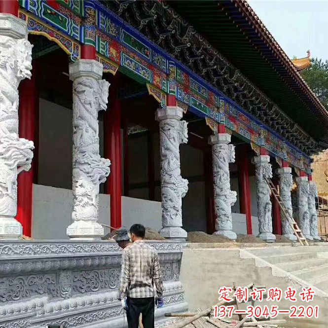 贵阳精美手工制作的精美古建汉白玉龙柱雕塑