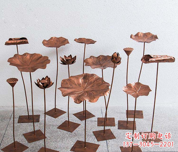 贵阳精美古铜色荷花不锈钢雕塑
