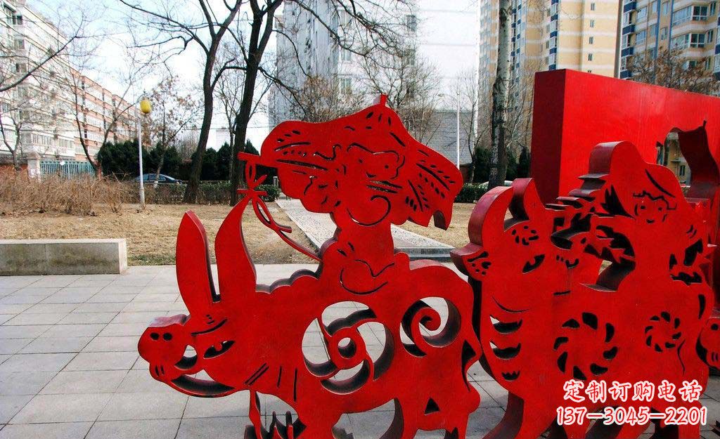 贵阳广场不锈钢剪纸牧童牛雕塑