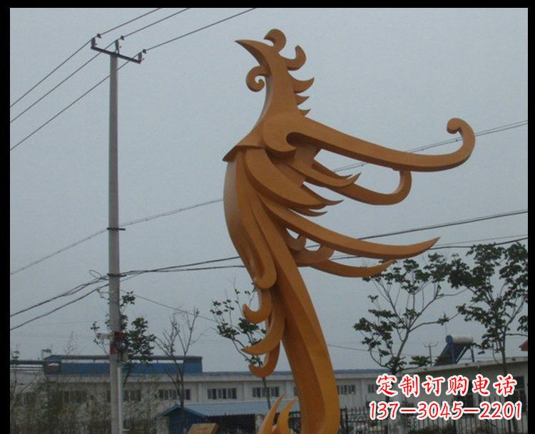 贵阳新中式风格不锈钢金色凤凰雕塑