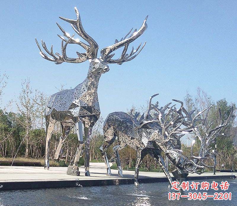 贵阳广场不锈钢梅花鹿摆件雕塑