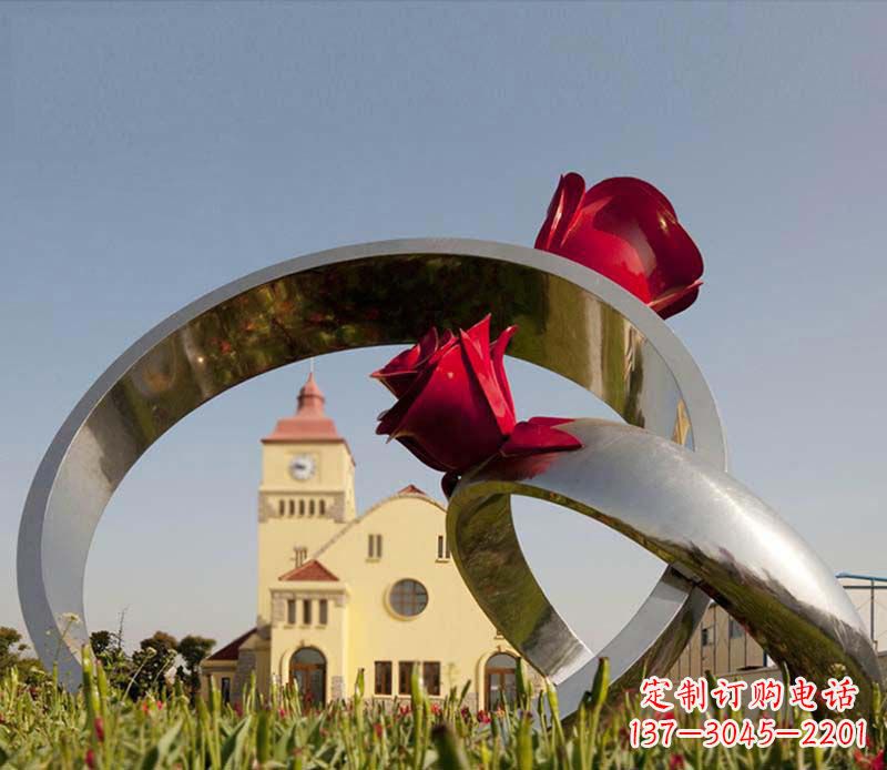 贵阳广场不锈钢玫瑰戒指景观摆件雕塑
