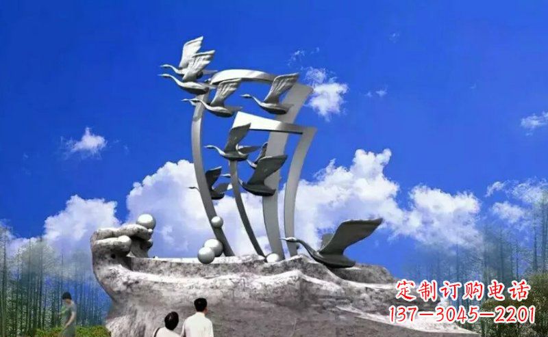 贵阳中领雕塑:大雁不锈钢雕塑,质感优雅