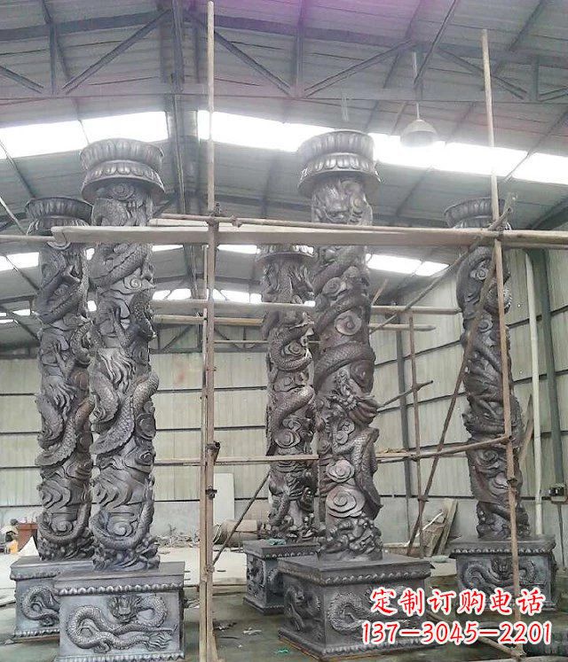 贵阳广场仿铜龙柱玻璃钢柱子雕塑
