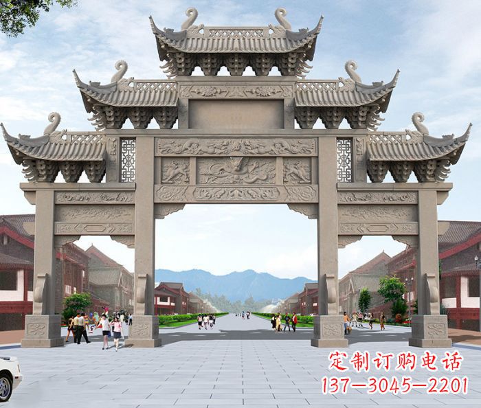 贵阳广场景观大理石牌楼石雕 (2)