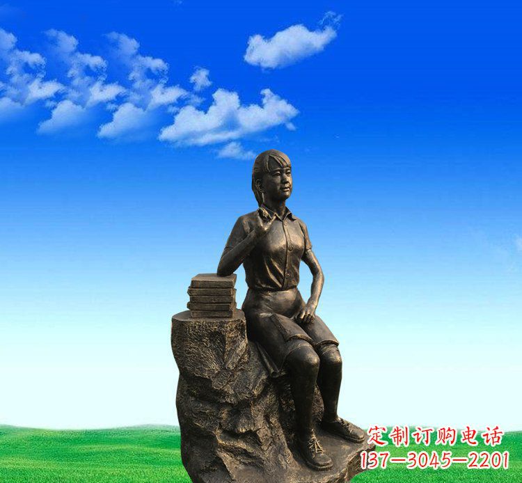 贵阳广场铜雕美女休息人物雕塑 (2)
