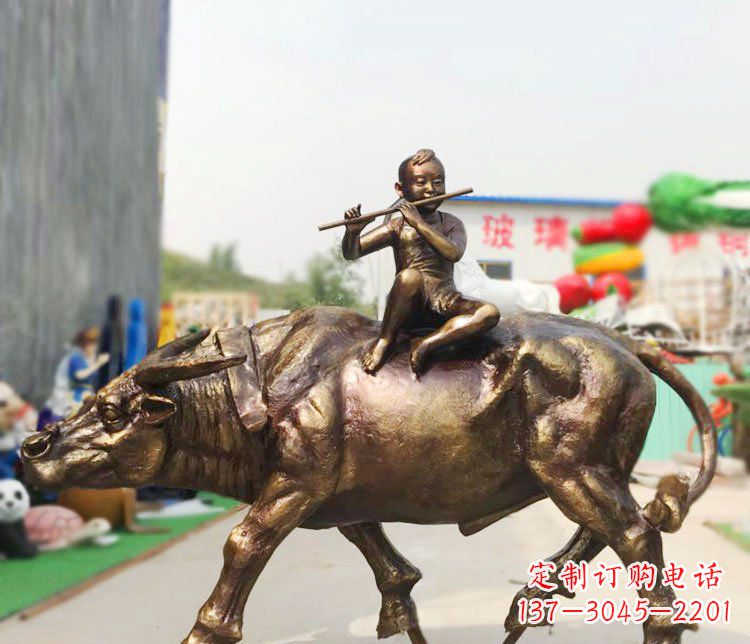 贵阳广场铜雕牧童吹笛动物雕塑