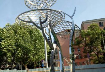 贵阳广场抽象网格不锈钢树雕塑
