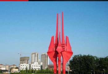贵阳广场红色不锈钢树叶雕塑