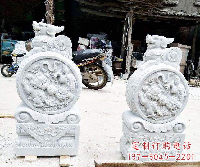 贵阳汉白玉抱鼓石招财石门墩石雕
