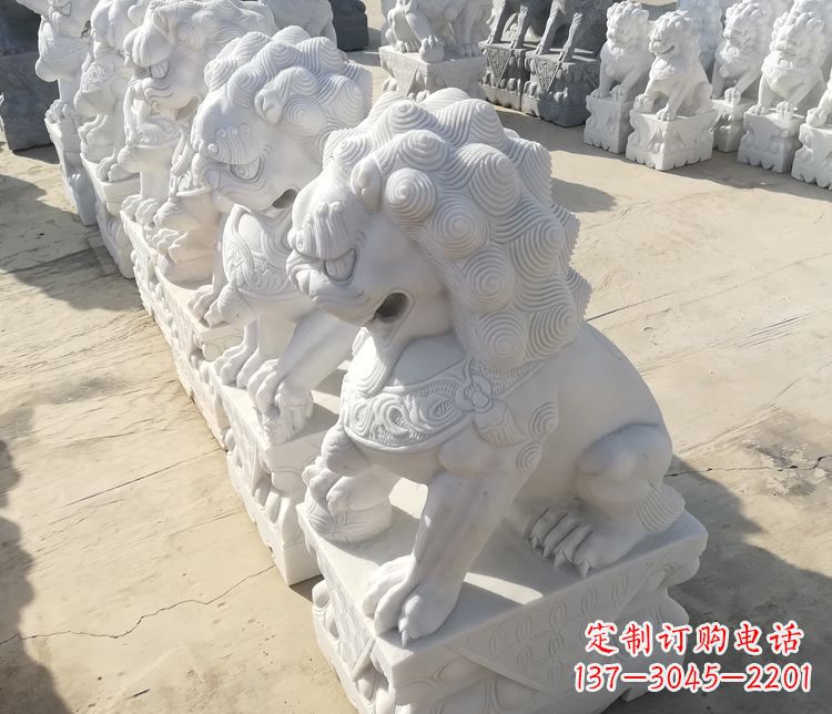 贵阳汉白玉踩球狮子门口招财镇宅石雕