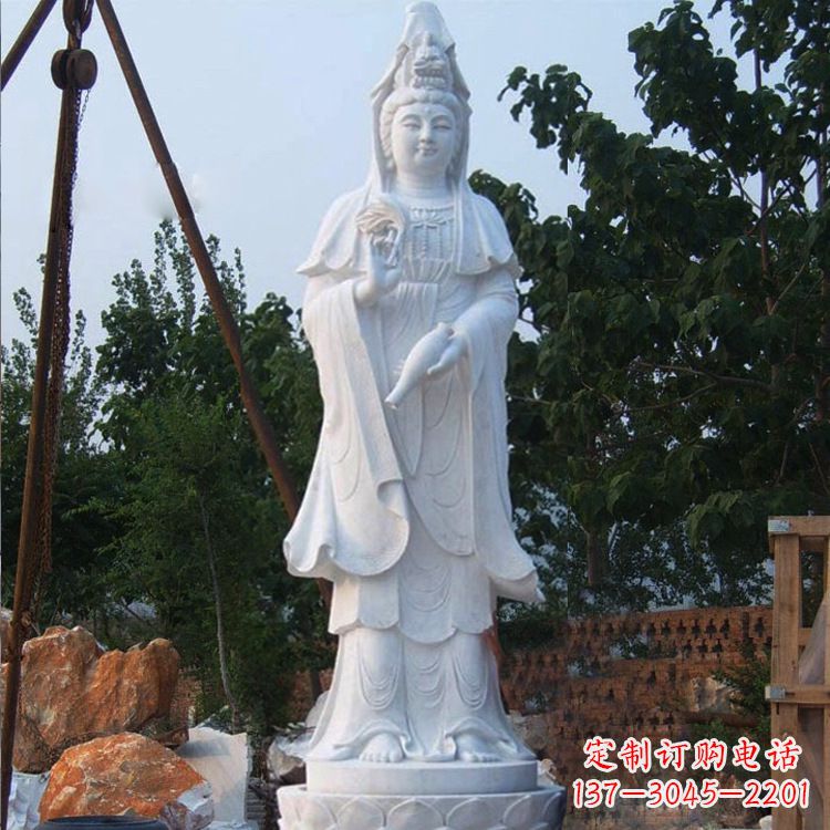 贵阳汉白玉手工观音石雕