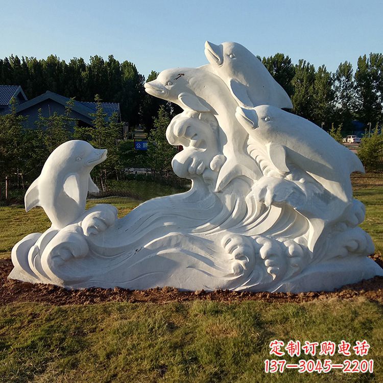 贵阳汉白玉海豚雕塑，给您的公园另一种美