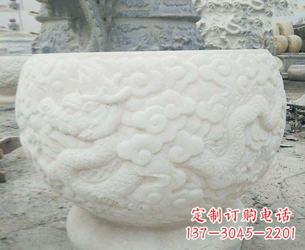 贵阳汉白玉龙浮雕招财水缸,让你家居多一份福气