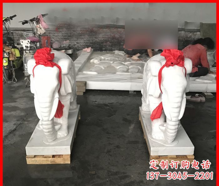 贵阳汉白玉雕刻招财小象,让你的家门口更加灵气