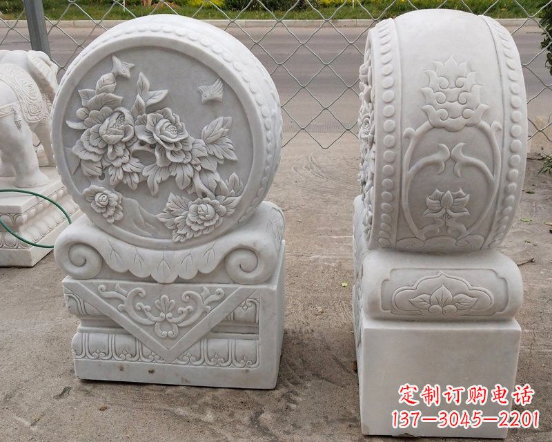 贵阳汉白玉牡丹花门墩雕塑