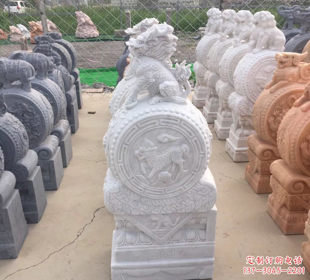 贵阳汉白玉麒麟狮子抱鼓石