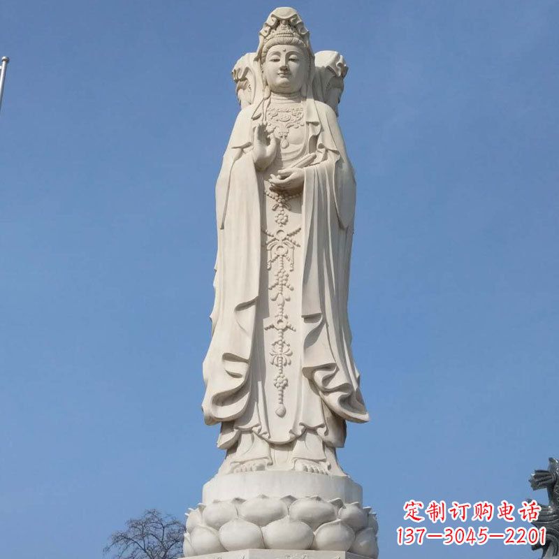贵阳汉白玉三面观音石雕佛像