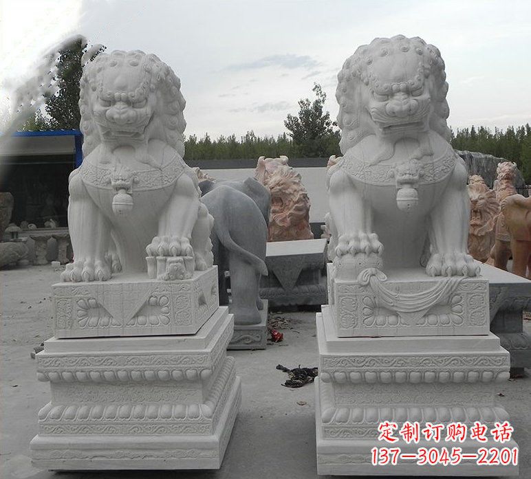 贵阳精致汉白玉守门狮子雕塑