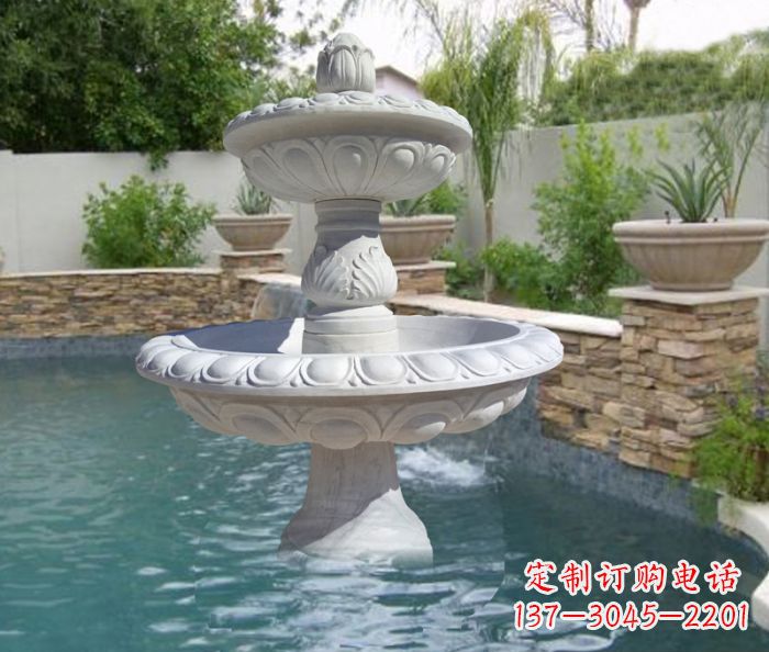 贵阳汉白玉双层喷泉雕塑，精美无比