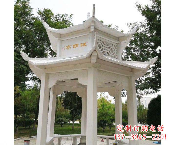 贵阳高雅典雅的汉白玉双层六角凉亭石雕