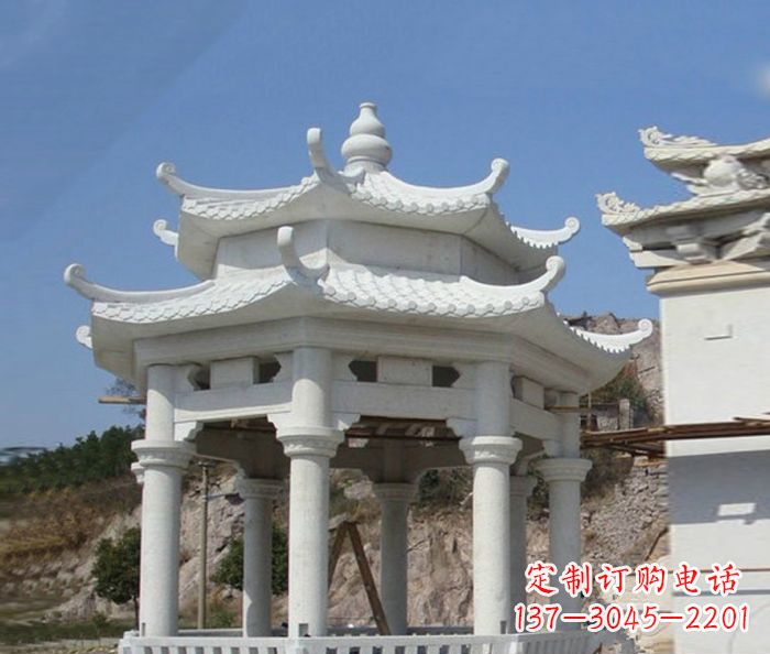 贵阳精美汉白玉双层石凉亭雕塑