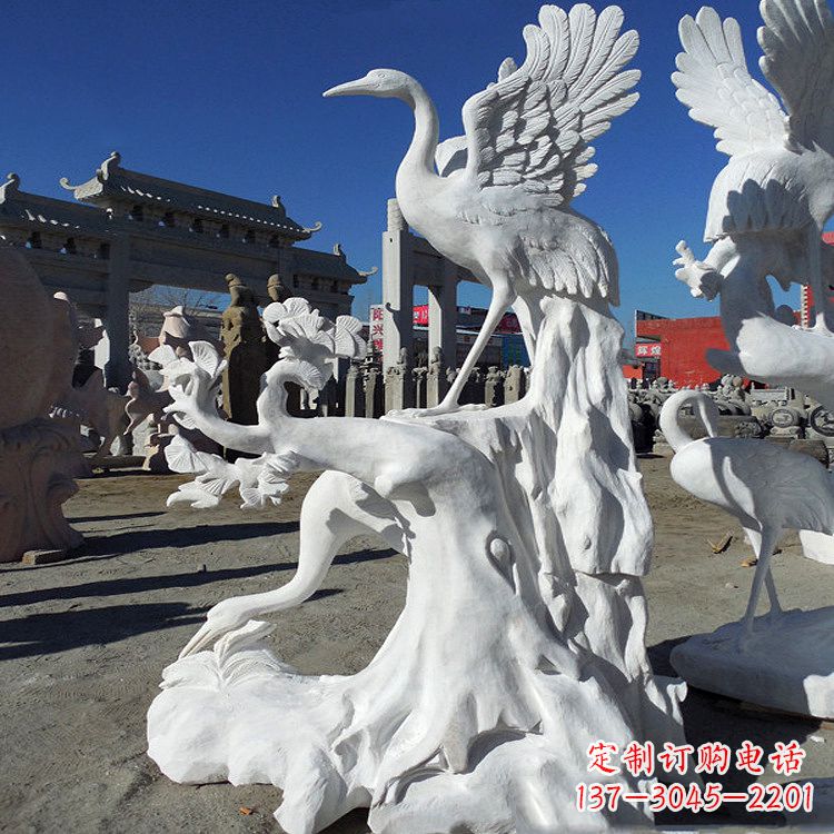贵阳汉白玉仙鹤景观石雕,让你的空间充满灵动之美
