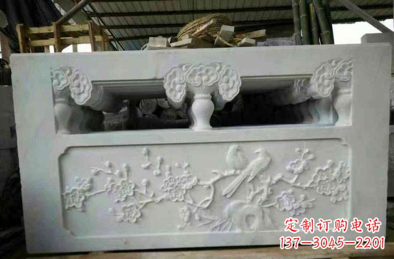 贵阳汉白玉喜上眉梢浮雕栏板石雕