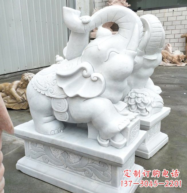 贵阳汉白玉招财如意小象石雕