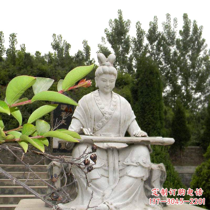 贵阳汉末才女蔡文姬弹琴石雕塑-景区园林历史名人雕像