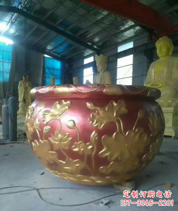 贵阳荷花水缸铜雕塑,高雅奢华!
