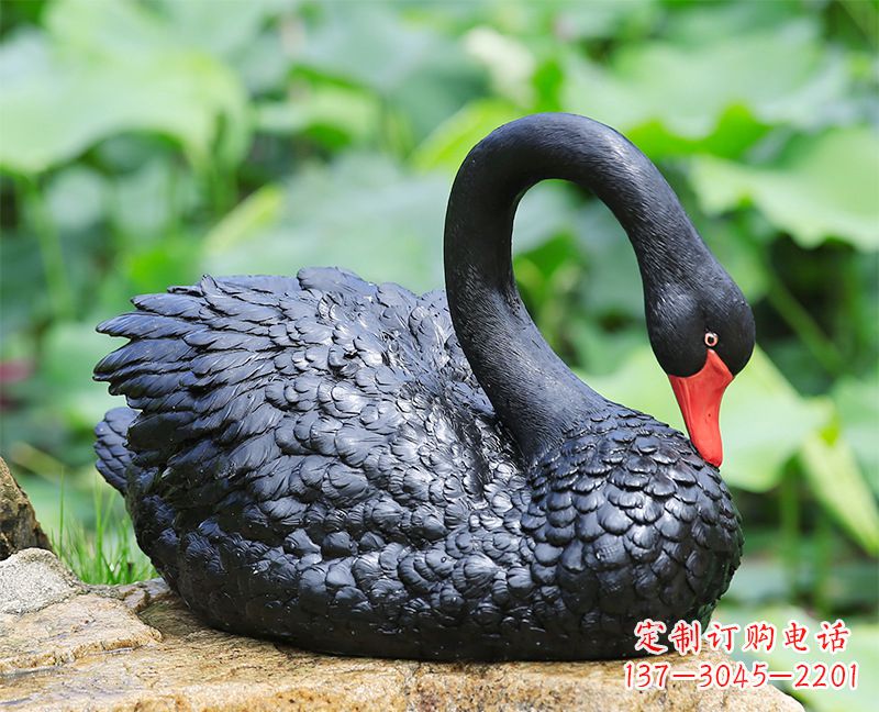 贵阳玻璃钢黑色曲颈天鹅雕塑