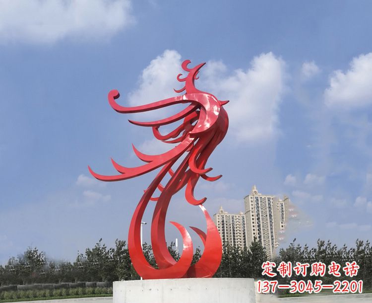 贵阳红色不锈钢抽象凤凰户外园林广场景观动物雕塑