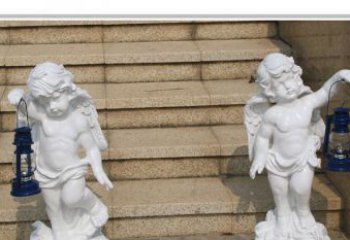 贵阳领雕塑-汉白玉小天使公园西方人物路灯石雕