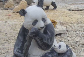 贵阳母子熊猫石雕仿真动物雕塑
