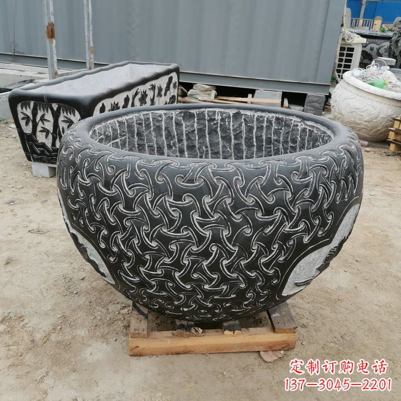 贵阳青石复古风花盆雕塑