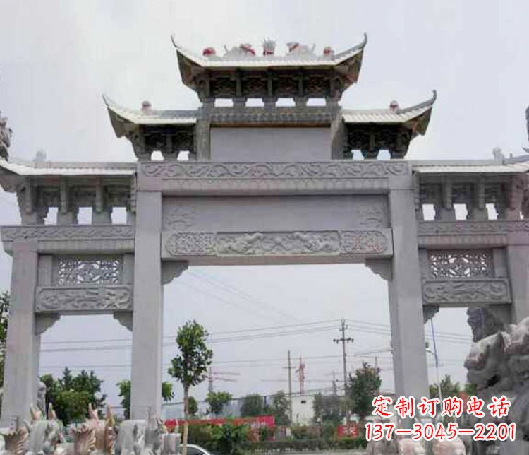 贵阳三门大理石牌坊石雕 (3)