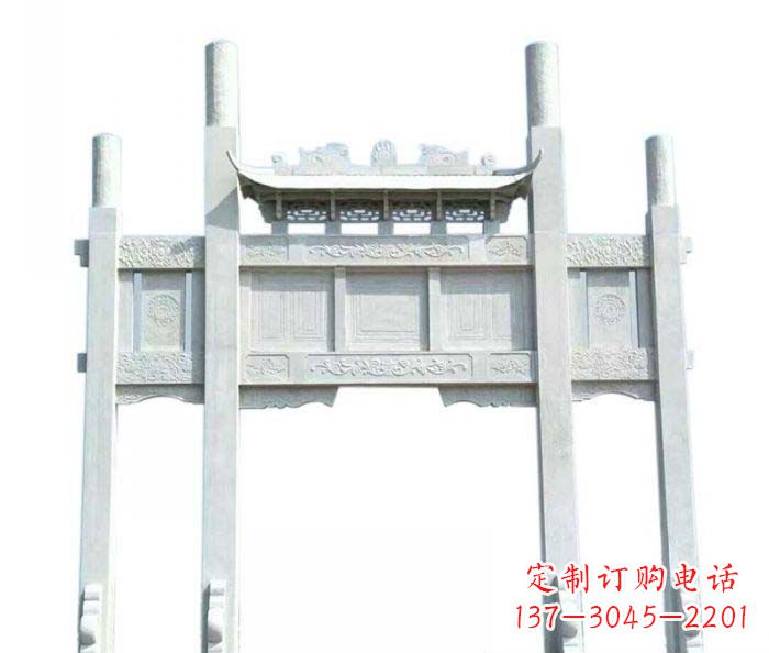 贵阳三门石雕牌坊定制精美牌坊雕塑