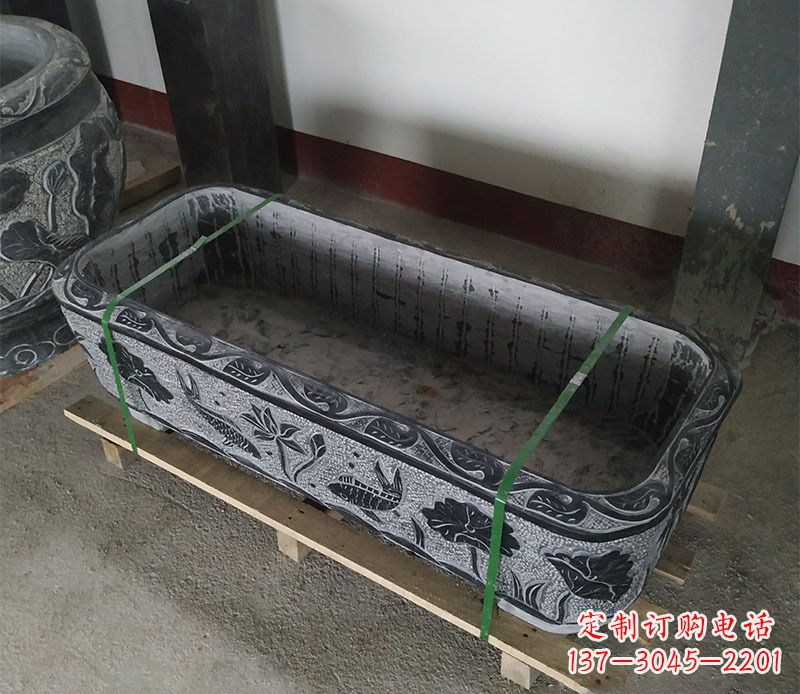 贵阳石浮雕鱼缸仿古鱼缸石雕