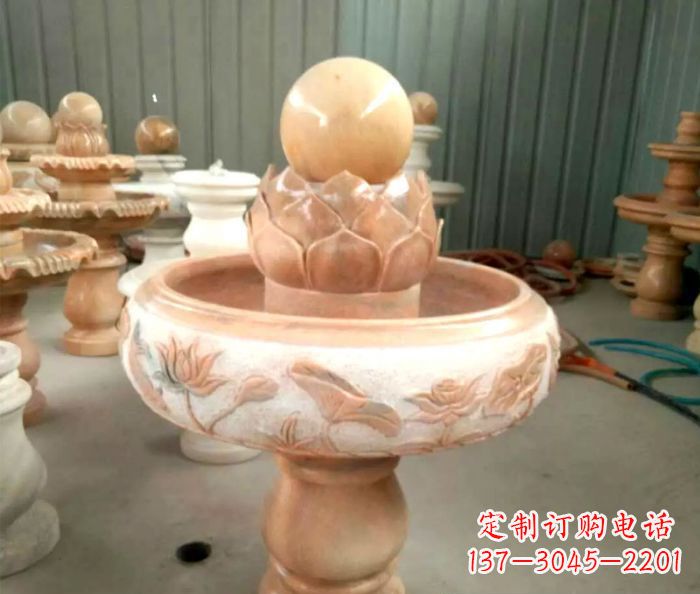 贵阳石来运转晚霞红风水球喷泉石雕