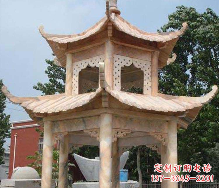 贵阳双层晚霞红凉亭石雕