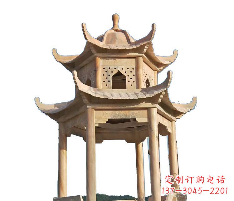贵阳双层晚霞红凉亭石雕 (2)